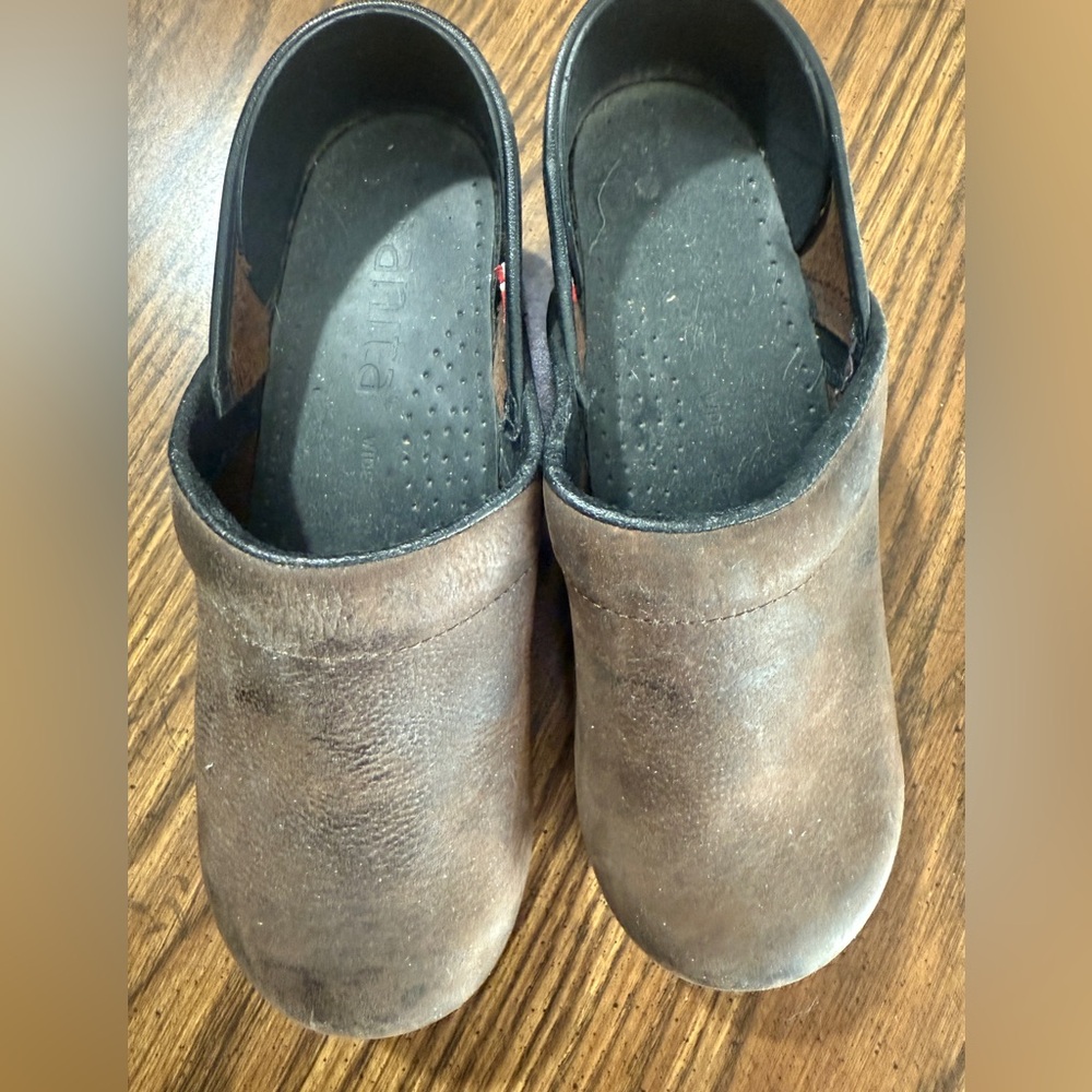 Sanita Dark Brown Leather Clogs